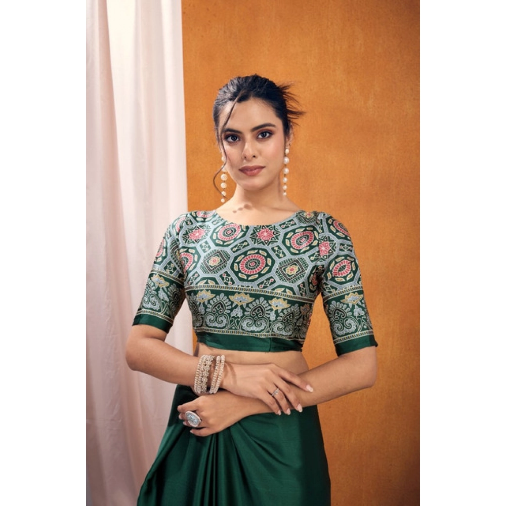 generic women's satin crepe printed saree with unstitched blouse 5.5mtr (bottle green) generic women's satin crepe printed saree with unstitched blouse 5.5mtr (bottle green)