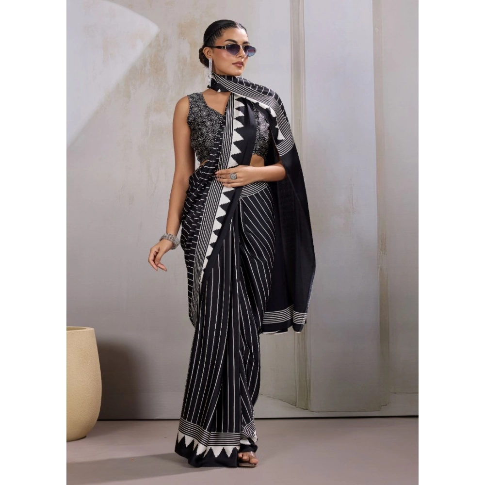 generic women's satin crepe printed saree with unstitched blouse 5.5mtr (black) generic women's satin crepe printed saree with unstitched blouse 5.5mtr (black)