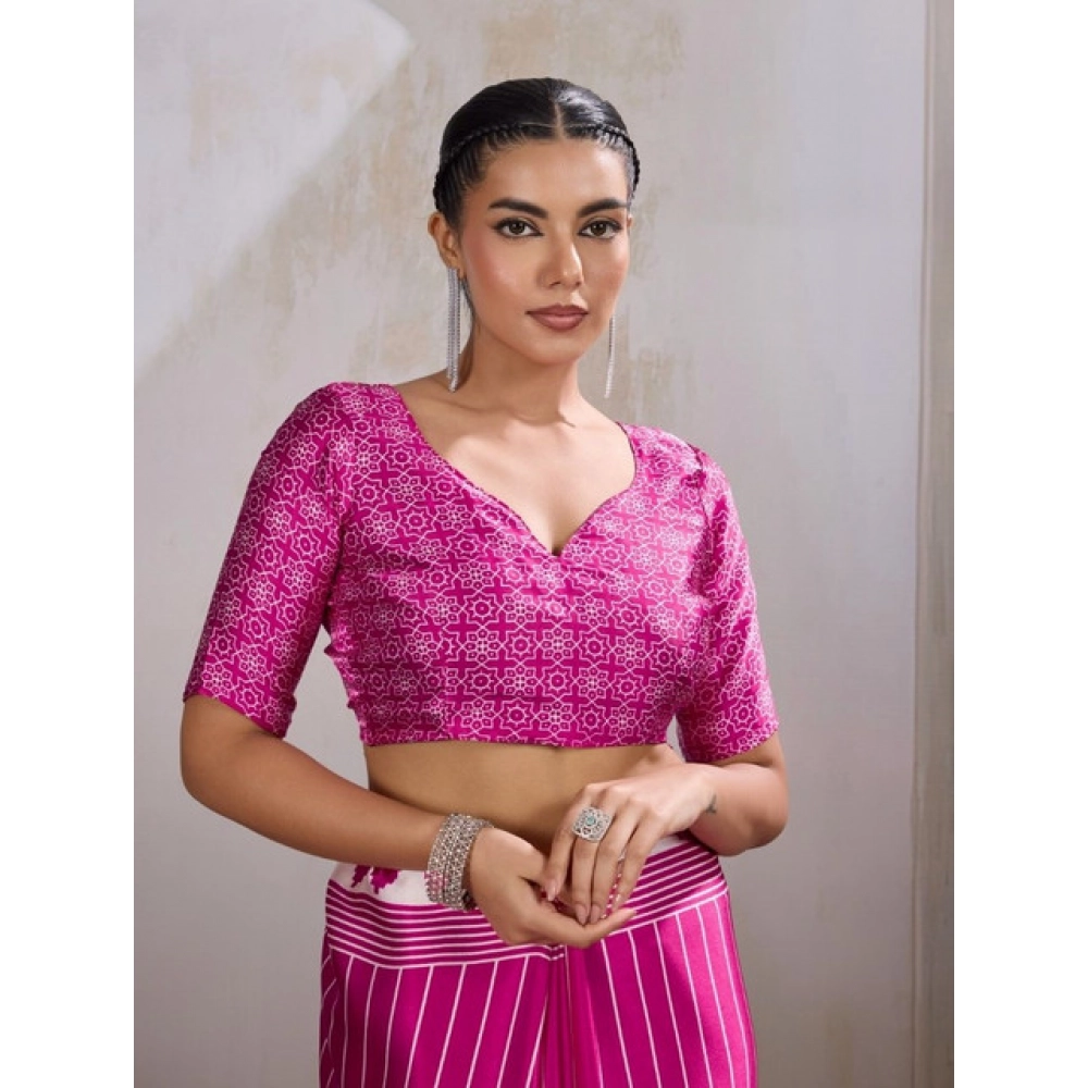 generic women's satin crepe printed saree with unstitched blouse 5.5mtr (pink) generic women's satin crepe printed saree with unstitched blouse 5.5mtr (pink)