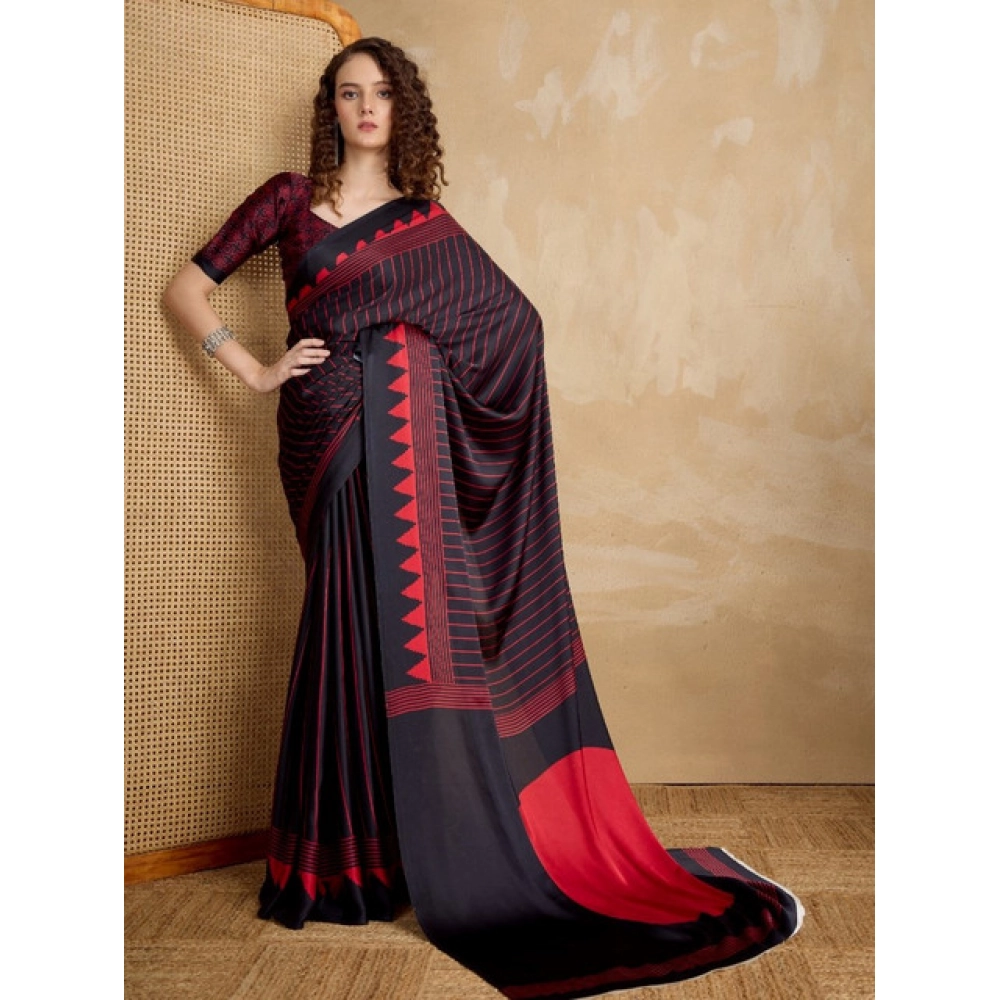 generic women's satin crepe printed saree with unstitched blouse 5.5mtr (black) generic women's satin crepe printed saree with unstitched blouse 5.5mtr (black)