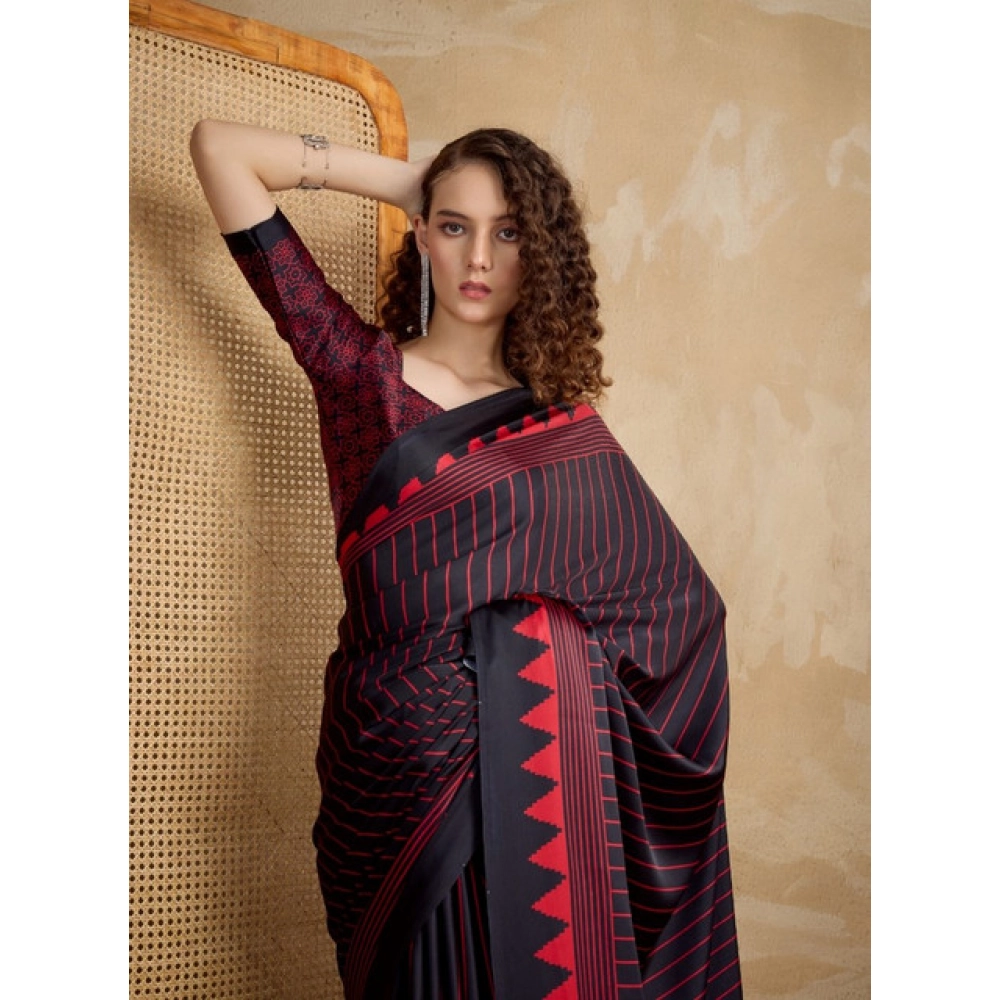 generic women's satin crepe printed saree with unstitched blouse 5.5mtr (black) generic women's satin crepe printed saree with unstitched blouse 5.5mtr (black)