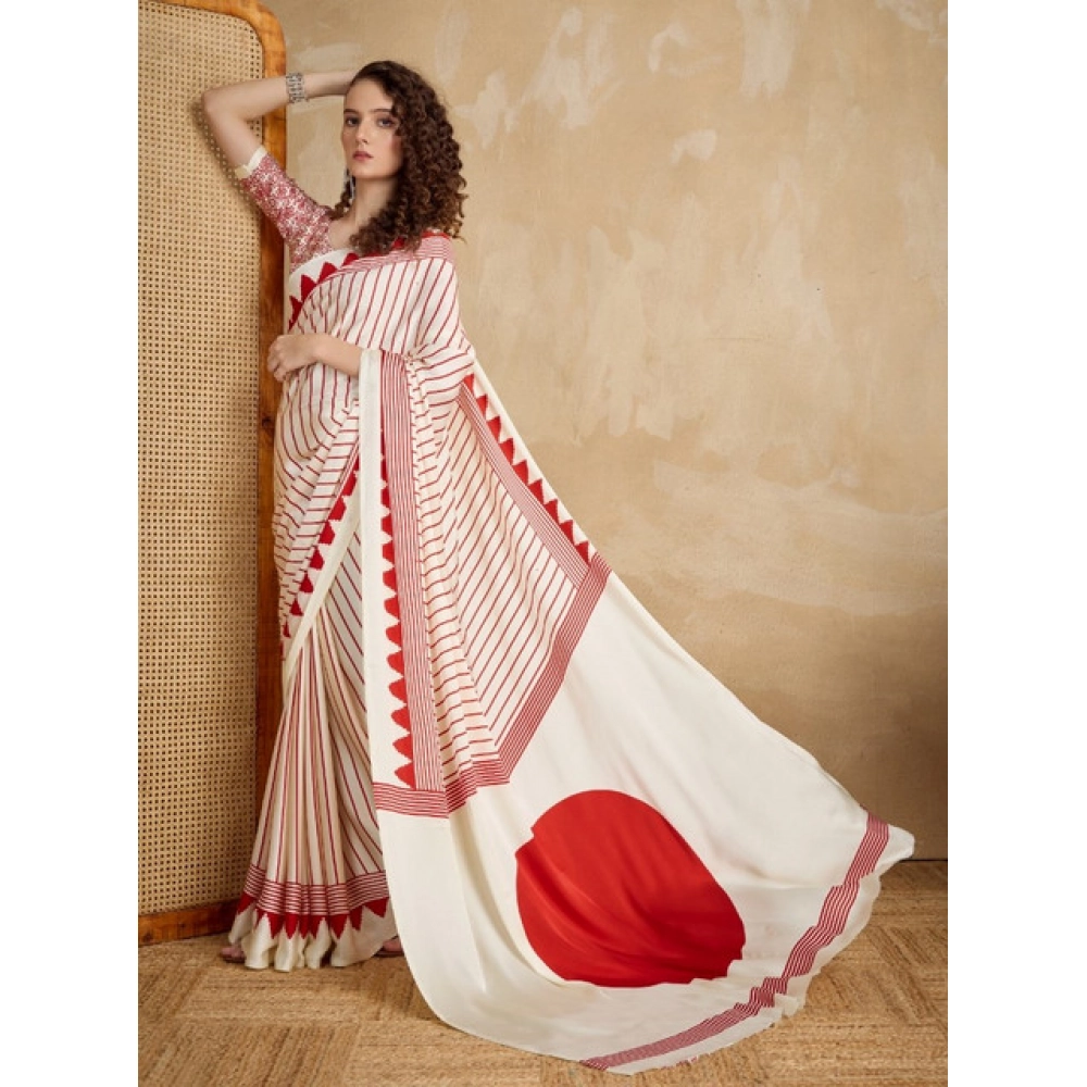 generic women's satin crepe printed saree with unstitched blouse 5.5mtr (off white) generic women's satin crepe printed saree with unstitched blouse 5.5mtr (off white)