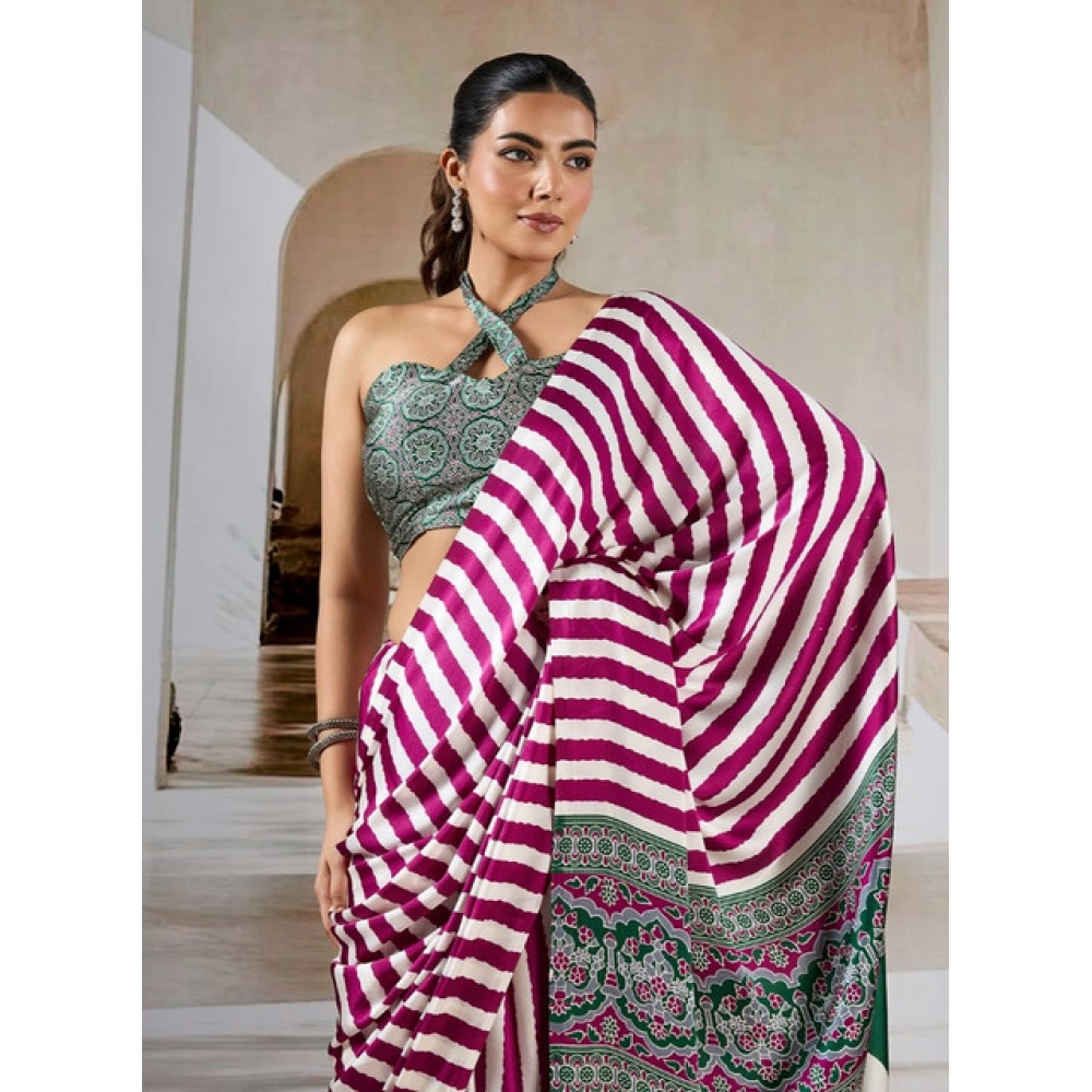 generic women's satin crepe printed saree with unstitched blouse 5.5mtr (magenta) generic women's satin crepe printed saree with unstitched blouse 5.5mtr (magenta)