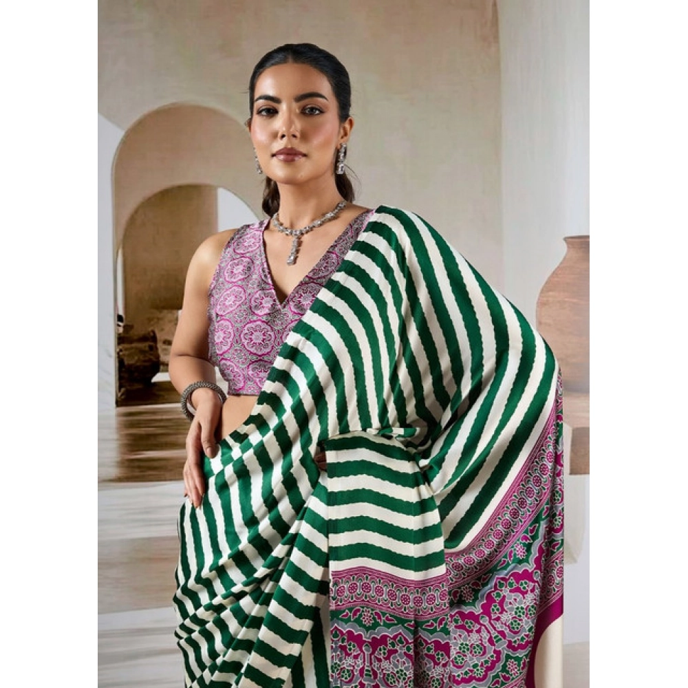 generic women's satin crepe printed saree with unstitched blouse 5.5mtr (green) generic women's satin crepe printed saree with unstitched blouse 5.5mtr (green)