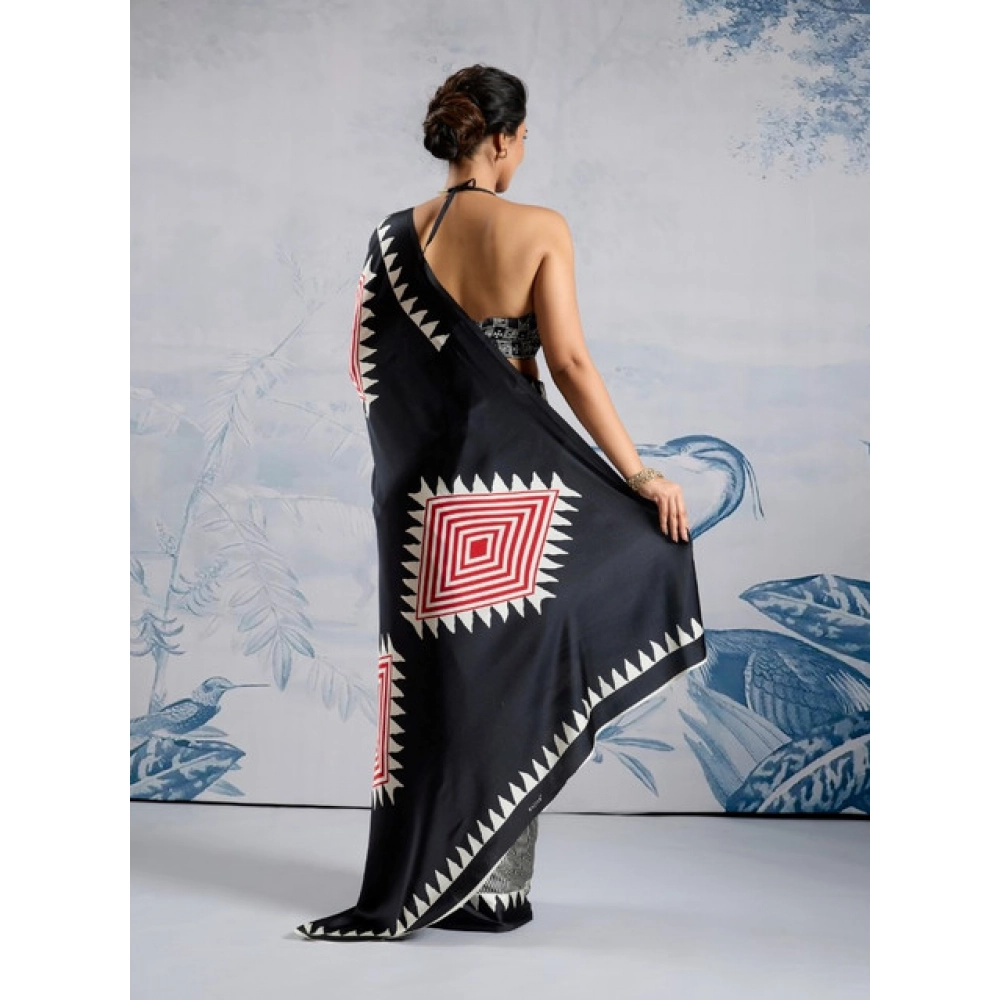 generic women's satin crepe printed saree with unstitched blouse 5.5mtr (black) generic women's satin crepe printed saree with unstitched blouse 5.5mtr (black)