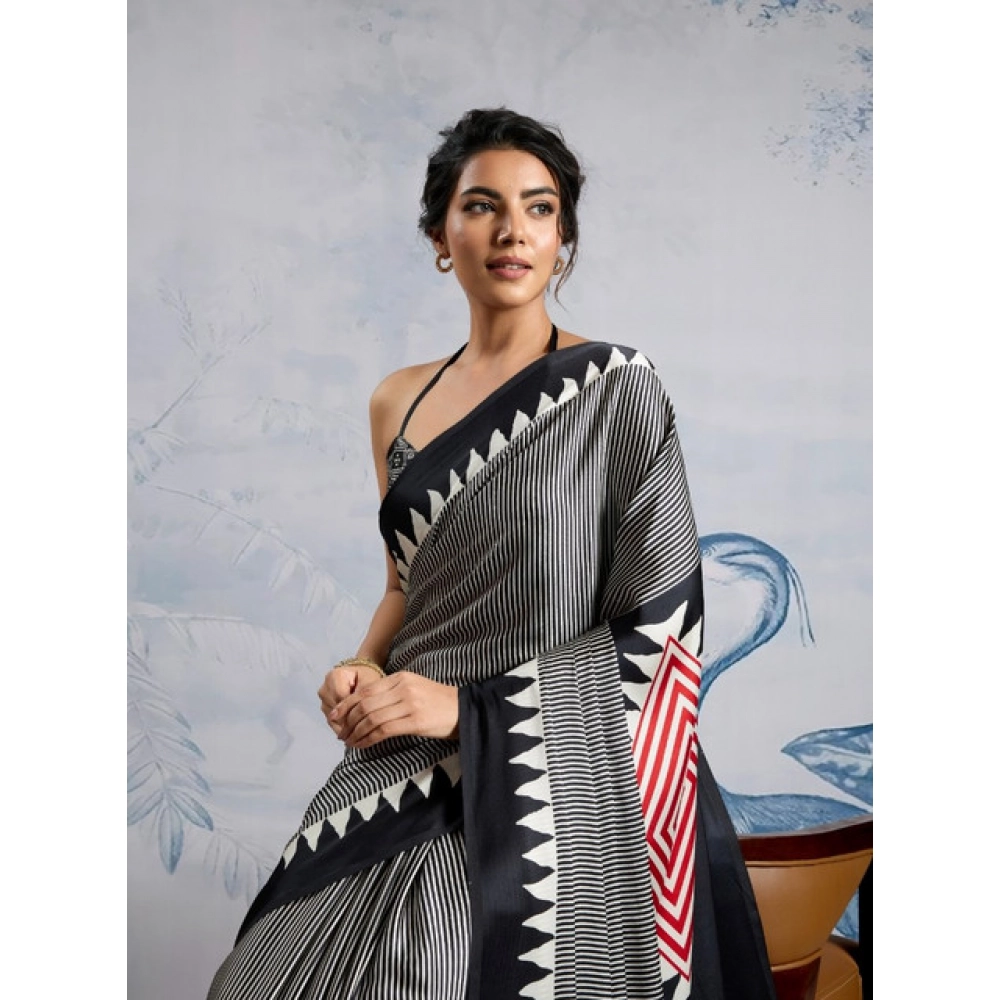 generic women's satin crepe printed saree with unstitched blouse 5.5mtr (black) generic women's satin crepe printed saree with unstitched blouse 5.5mtr (black)