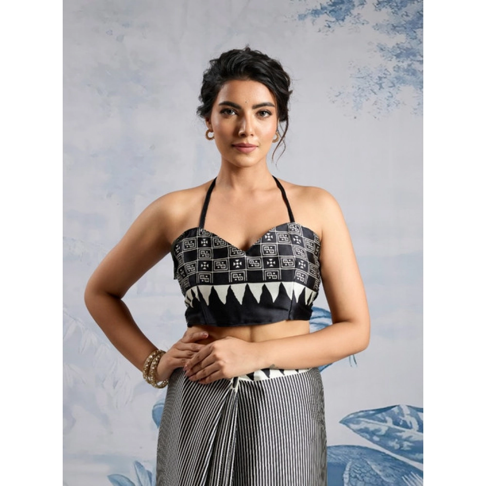 generic women's satin crepe printed saree with unstitched blouse 5.5mtr (black) generic women's satin crepe printed saree with unstitched blouse 5.5mtr (black)