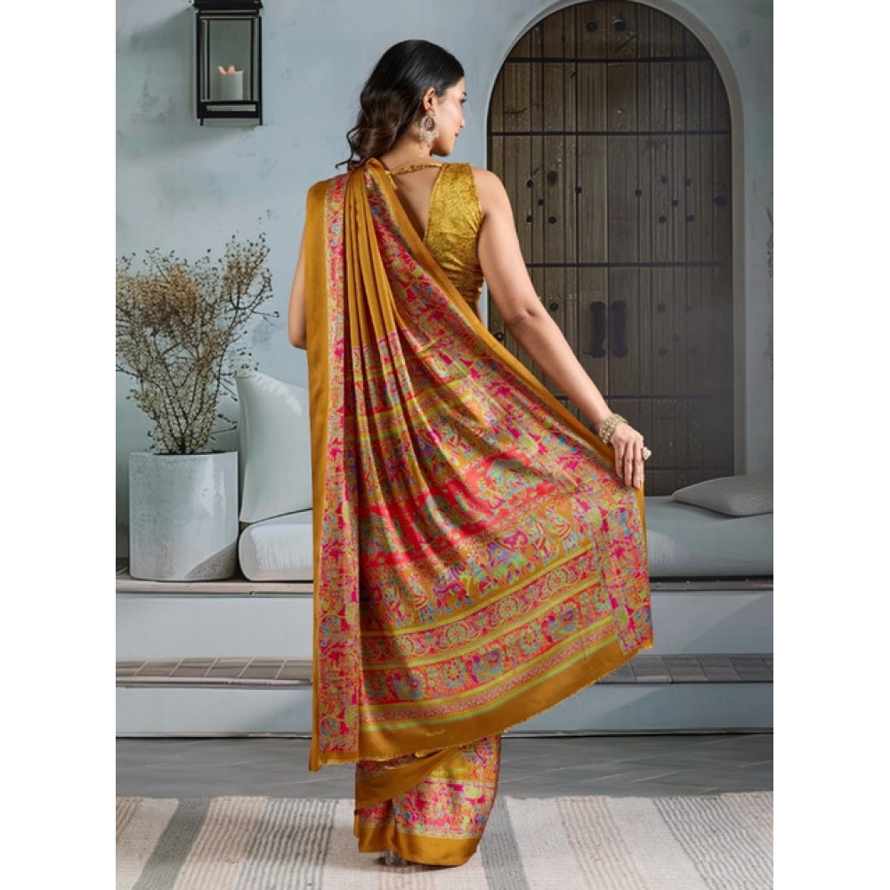 generic women's satin crepe printed saree with unstitched blouse 5.5mtr (mustard) generic women's satin crepe printed saree with unstitched blouse 5.5mtr (mustard)