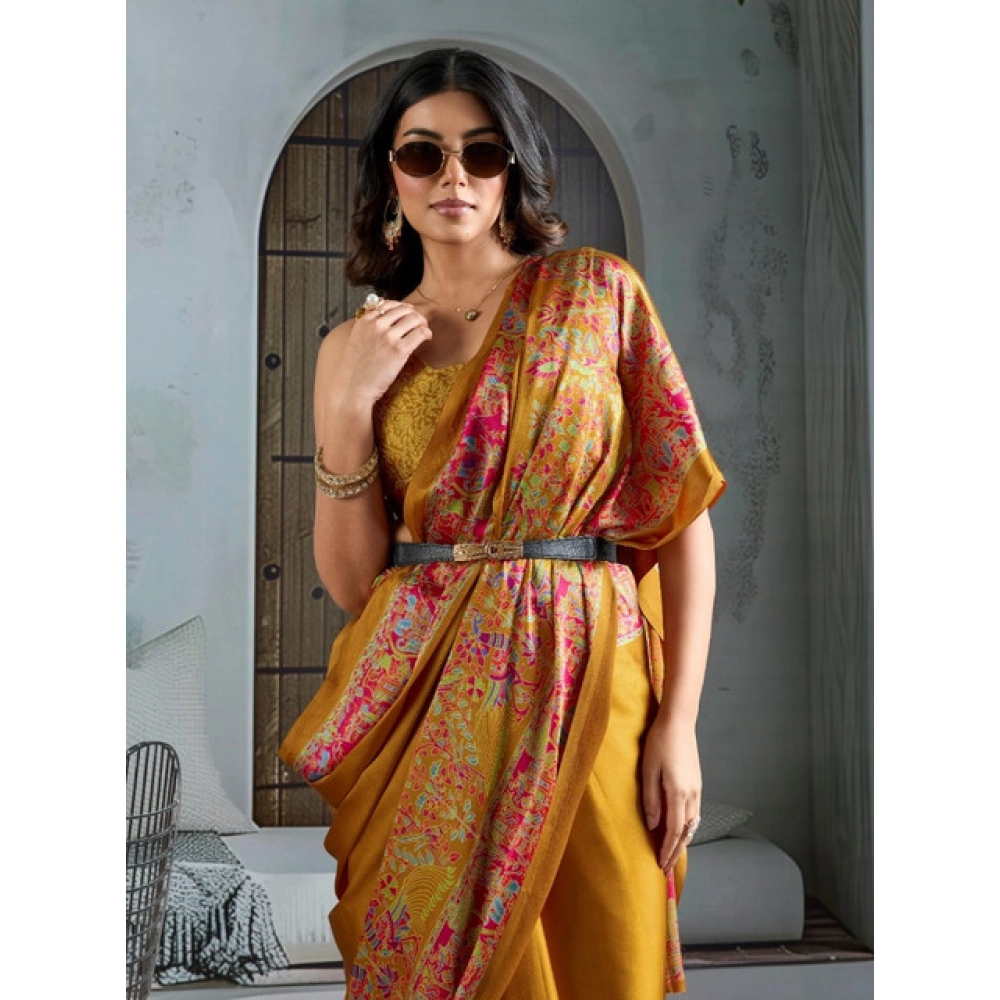 generic women's satin crepe printed saree with unstitched blouse 5.5mtr (mustard) generic women's satin crepe printed saree with unstitched blouse 5.5mtr (mustard)