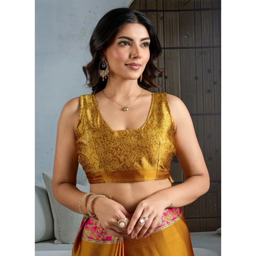 generic women's satin crepe printed saree with unstitched blouse 5.5mtr (mustard) generic women's satin crepe printed saree with unstitched blouse 5.5mtr (mustard)