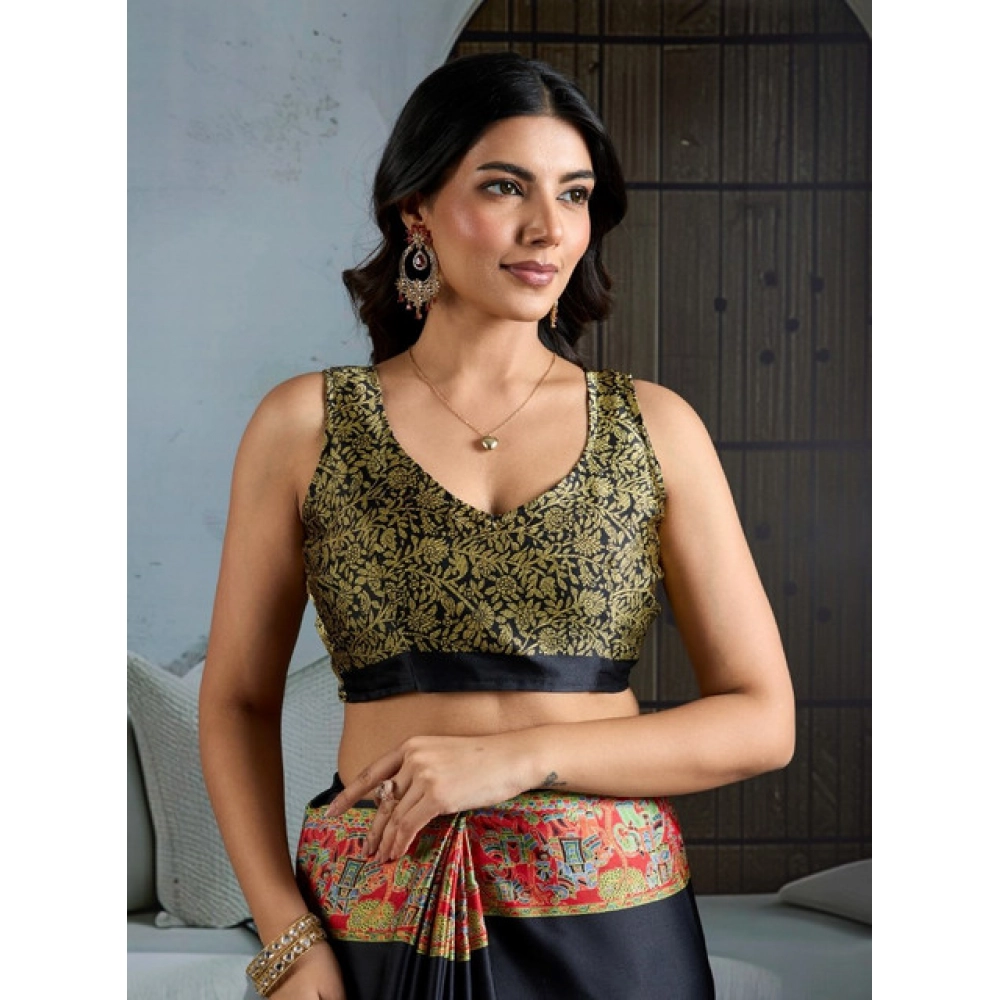 generic women's satin crepe printed saree with unstitched blouse 5.5mtr (blue) generic women's satin crepe printed saree with unstitched blouse 5.5mtr (blue)