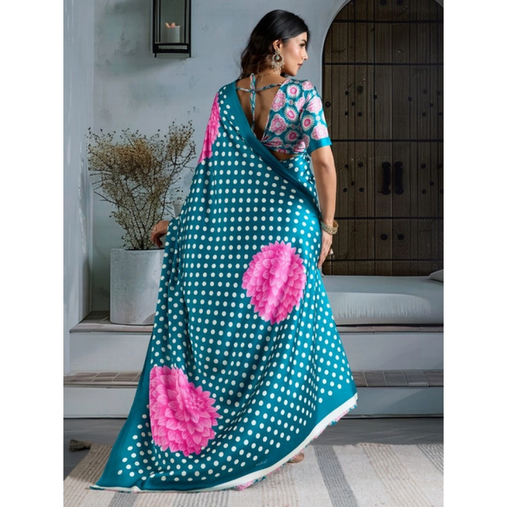 generic women's satin crepe printed saree with unstitched blouse 5.5mtr (sky blue) generic women's satin crepe printed saree with unstitched blouse 5.5mtr (sky blue)