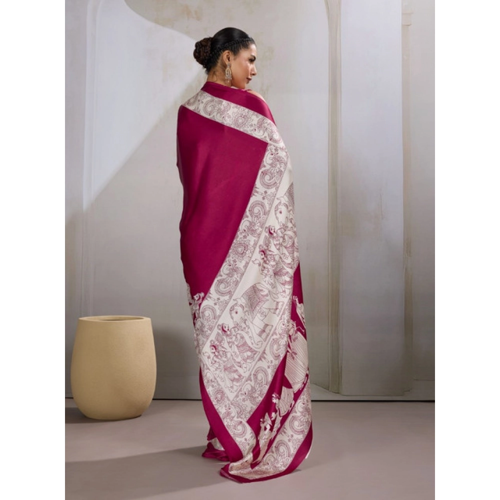 generic women's satin crepe printed saree with unstitched blouse 5.5mtr (maroon) generic women's satin crepe printed saree with unstitched blouse 5.5mtr (maroon)