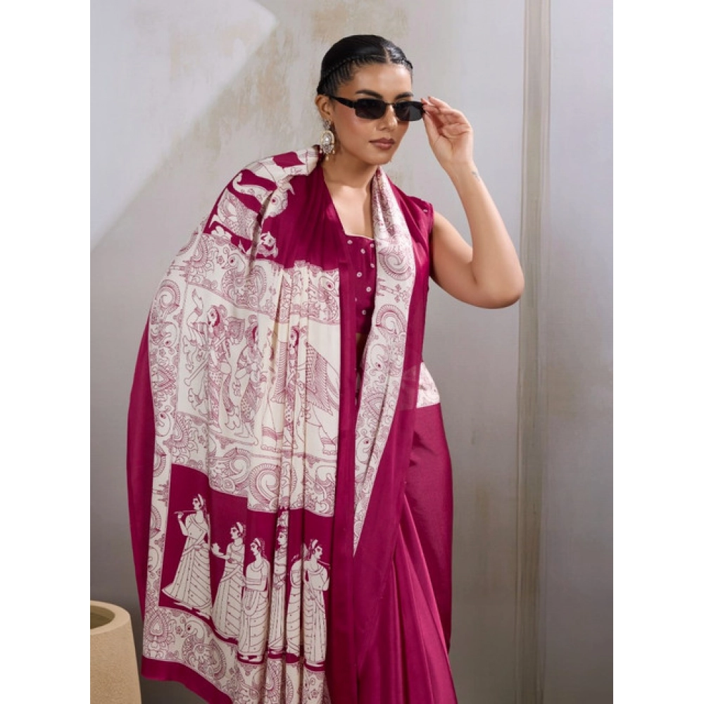 generic women's satin crepe printed saree with unstitched blouse 5.5mtr (maroon) generic women's satin crepe printed saree with unstitched blouse 5.5mtr (maroon)