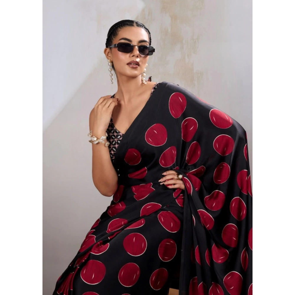 generic women's satin crepe printed saree with unstitched blouse 5.5mtr (maroon) generic women's satin crepe printed saree with unstitched blouse 5.5mtr (maroon)