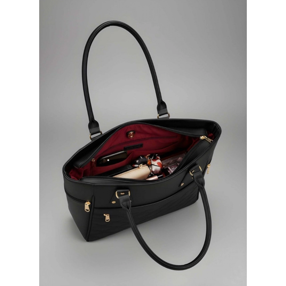 generic women's pu leather solid shoulder zipper handbag (black) generic women's pu leather solid shoulder zipper handbag (black)