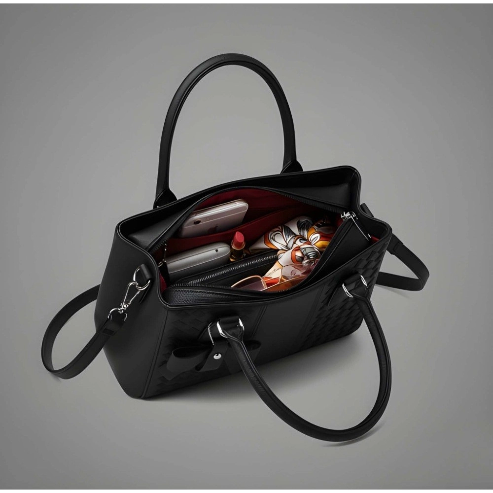 generic women's pu leather solid shoulder zipper handbag (black) generic women's pu leather solid shoulder zipper handbag (black)