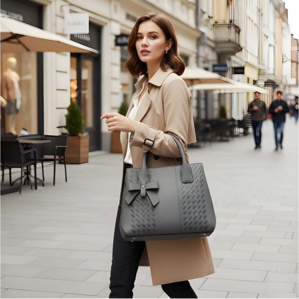 generic women's pu leather solid shoulder zipper handbag (grey)