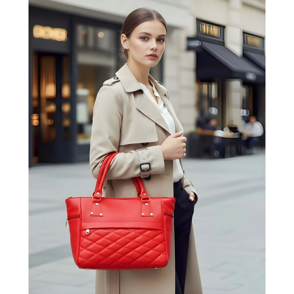 generic women's pu leather solid shoulder zipper handbag (red)