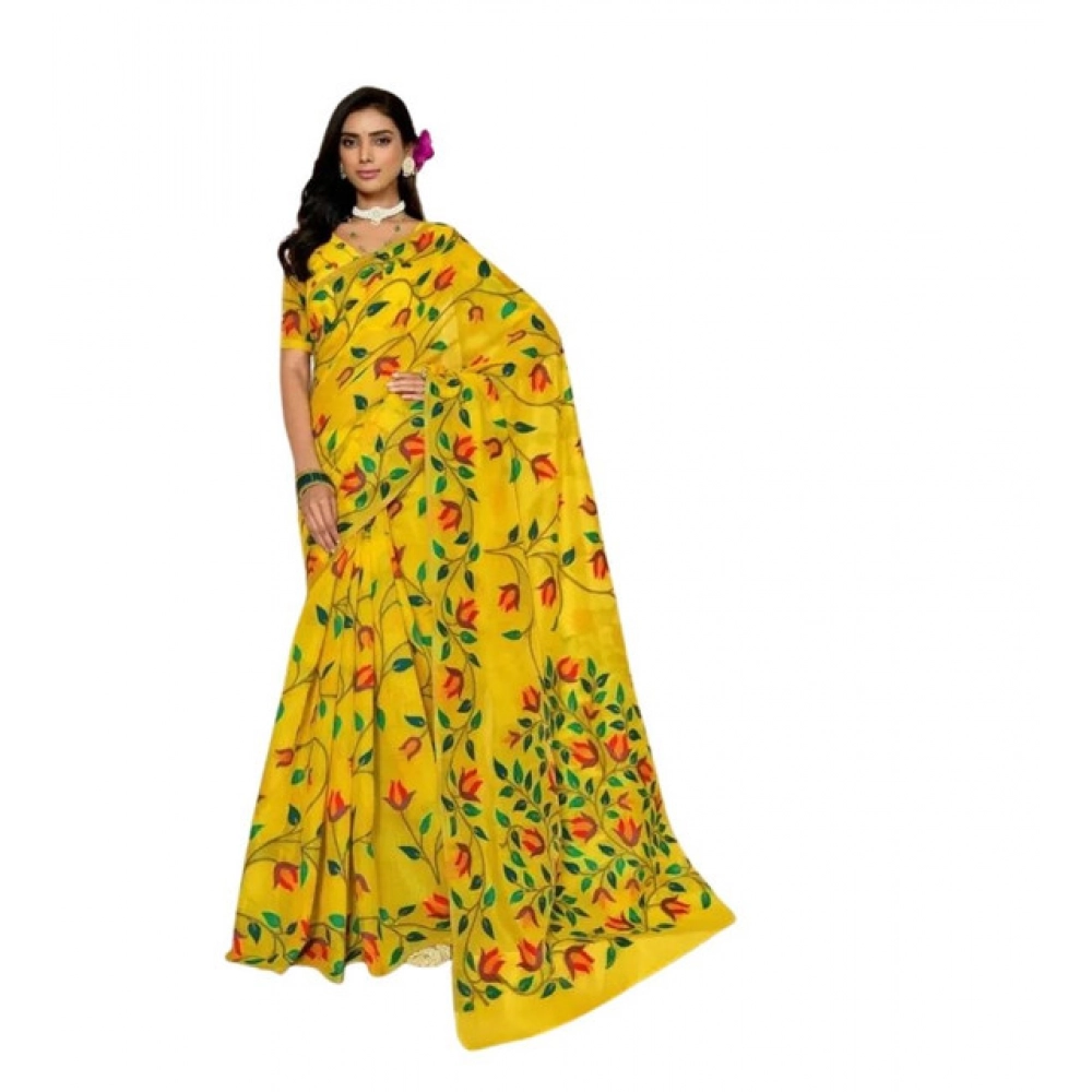 generic women's georgette printed saree with unstitched blouse 5.5mtr (yellow) generic women's georgette printed saree with unstitched blouse 5.5mtr (yellow)