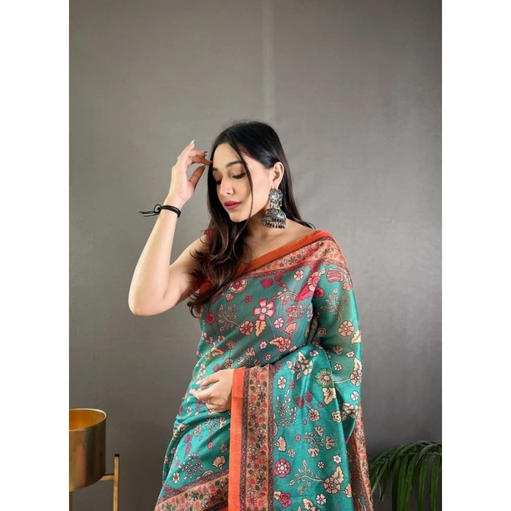 generic women's linen printed saree with unstitched blouse 5.5mtr (olive) generic women's linen printed saree with unstitched blouse 5.5mtr (olive)