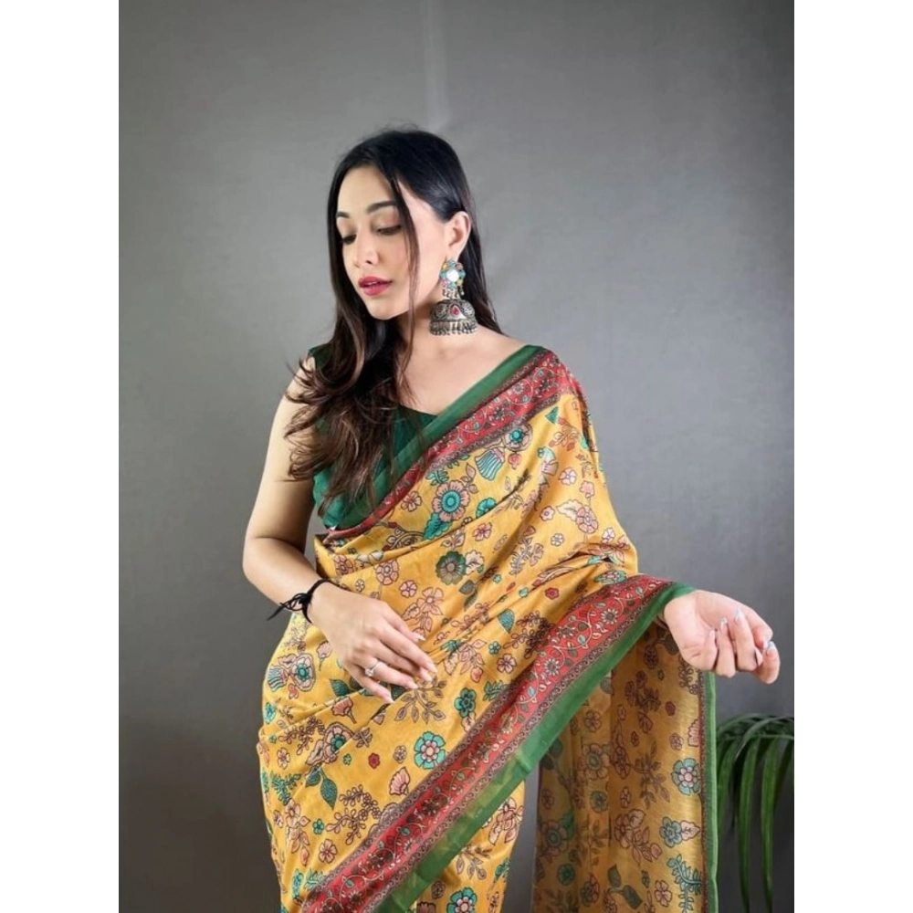 generic women's linen printed saree with unstitched blouse 5.5mtr (yellow) generic women's linen printed saree with unstitched blouse 5.5mtr (yellow)