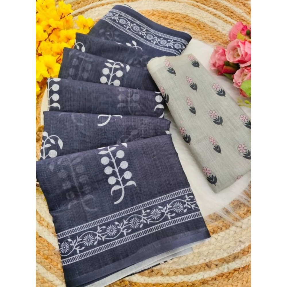generic women's linen printed saree with unstitched blouse 5.5mtr (grey) generic women's linen printed saree with unstitched blouse 5.5mtr (grey)