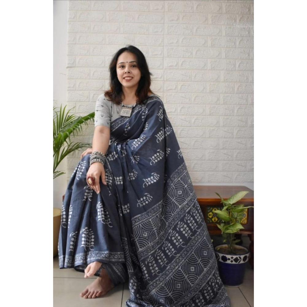 generic women's linen printed saree with unstitched blouse 5.5mtr (grey) generic women's linen printed saree with unstitched blouse 5.5mtr (grey)