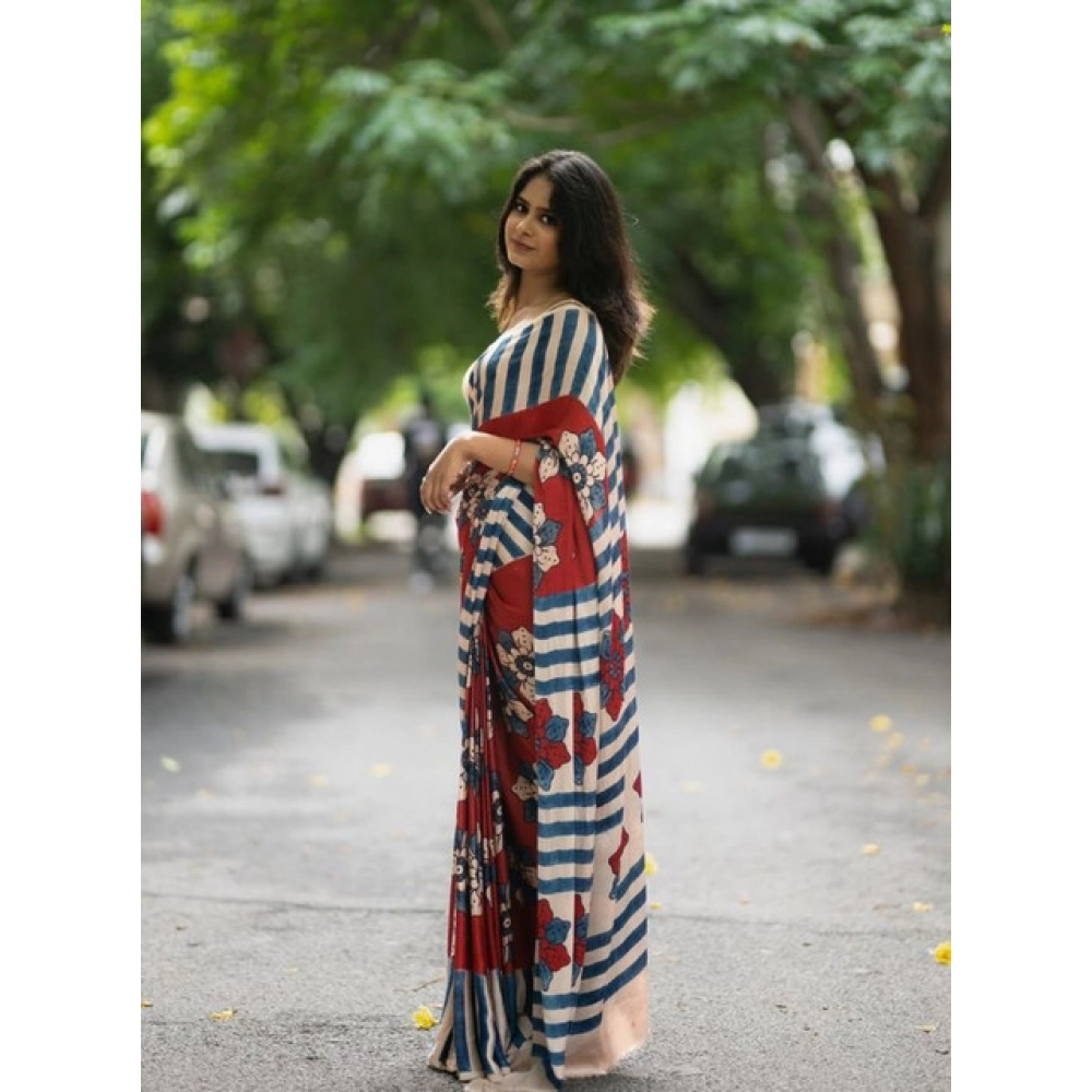 generic women's linen printed saree with unstitched blouse 5.5mtr (red) generic women's linen printed saree with unstitched blouse 5.5mtr (red)