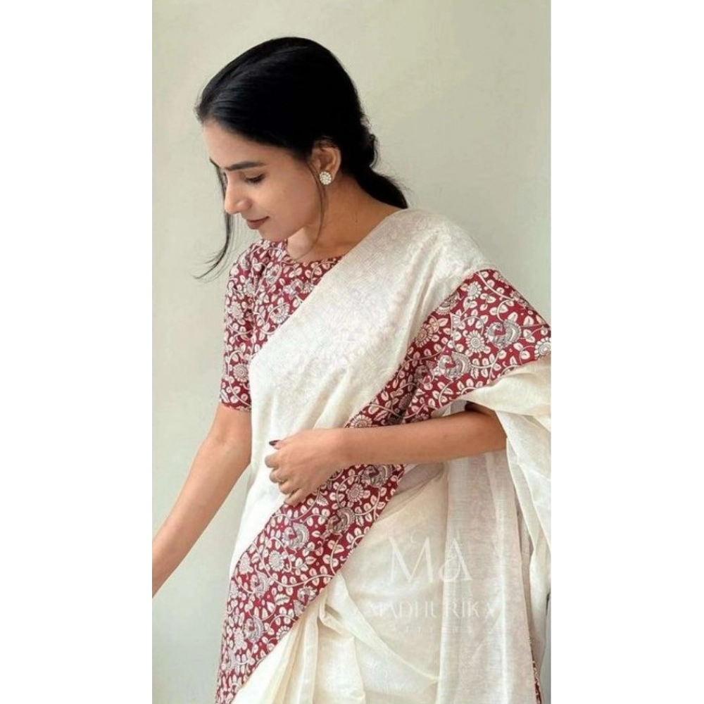 generic women's linen printed saree with unstitched blouse 5.5mtr (white) generic women's linen printed saree with unstitched blouse 5.5mtr (white)