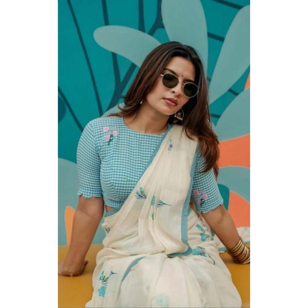 generic women's linen printed saree with unstitched blouse 5.5mtr (white) generic women's linen printed saree with unstitched blouse 5.5mtr (white)