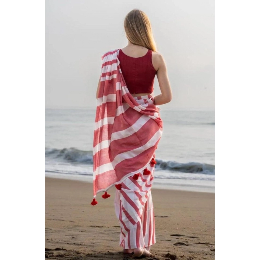generic women's linen printed saree with unstitched blouse 5.5mtr (red) generic women's linen printed saree with unstitched blouse 5.5mtr (red)