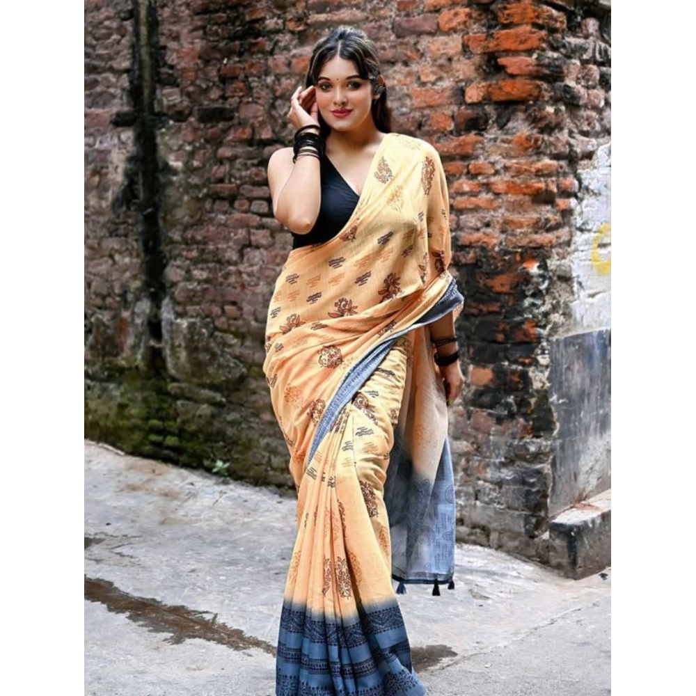 generic women's linen printed saree with unstitched blouse 5.5mtr (peach) generic women's linen printed saree with unstitched blouse 5.5mtr (peach)