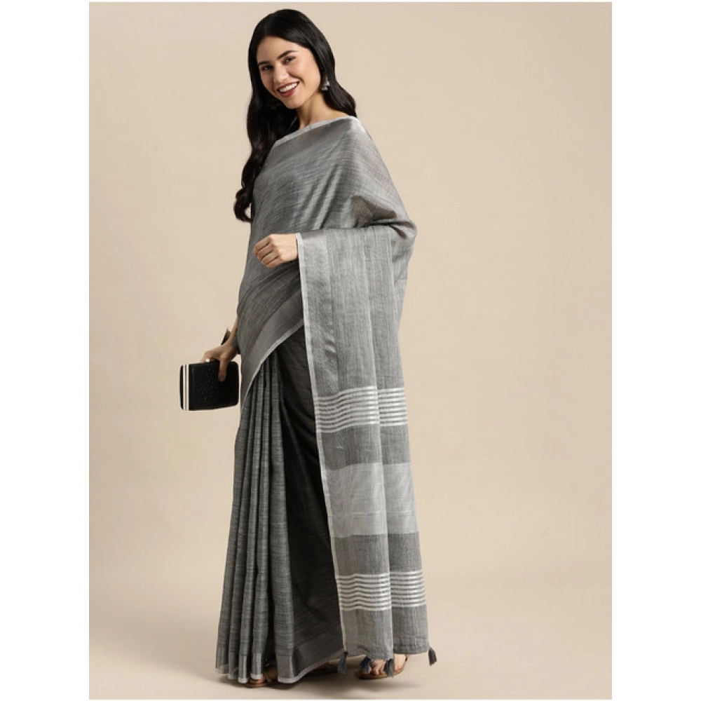 generic women's linen cotton printed saree with unstitched blouse 5.5mtr (dark grey) generic women's linen cotton printed saree with unstitched blouse 5.5mtr (dark grey)