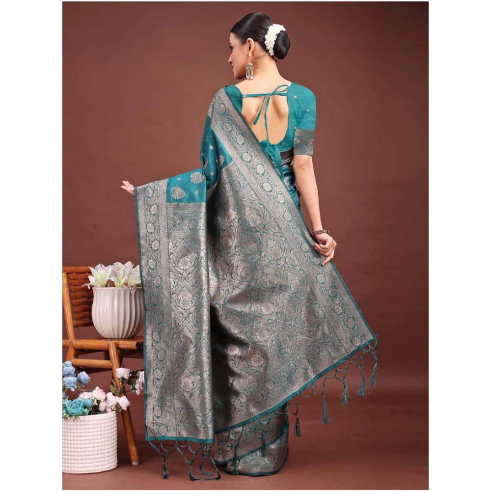 generic women's banarasi silk printed saree with unstitched blouse 5.5mtr (sea green) generic women's banarasi silk printed saree with unstitched blouse 5.5mtr (sea green)