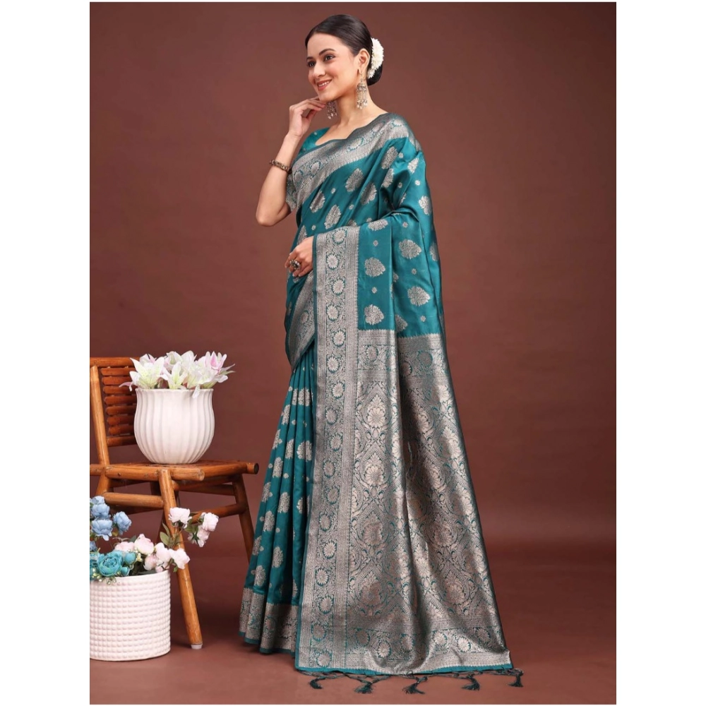 generic women's banarasi silk printed saree with unstitched blouse 5.5mtr (sea green) generic women's banarasi silk printed saree with unstitched blouse 5.5mtr (sea green)