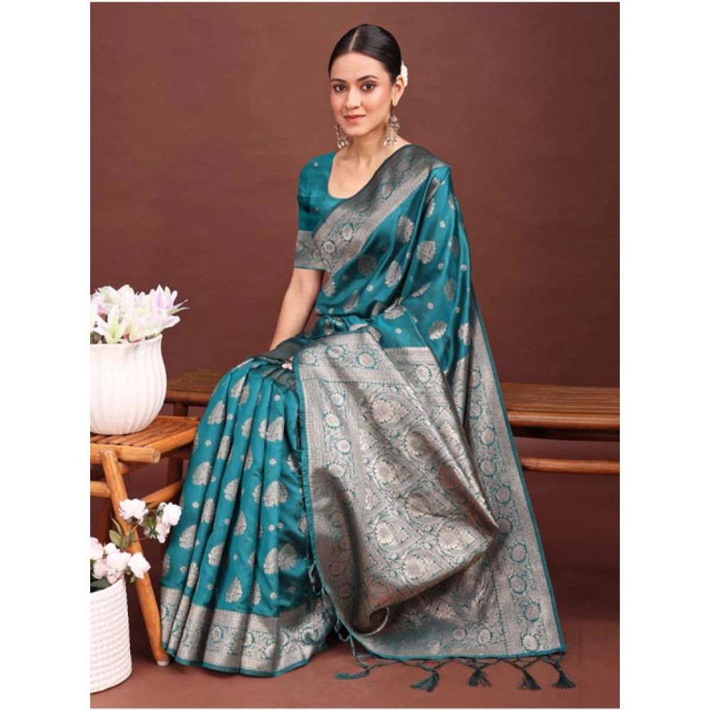 generic women's banarasi silk printed saree with unstitched blouse 5.5mtr (sea green) generic women's banarasi silk printed saree with unstitched blouse 5.5mtr (sea green)