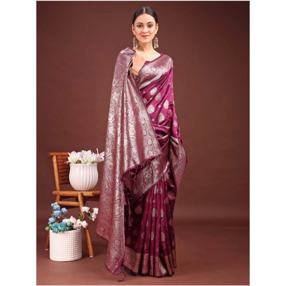 generic women's banarasi silk printed saree with unstitched blouse 5.5mtr (purple) generic women's banarasi silk printed saree with unstitched blouse 5.5mtr (purple)