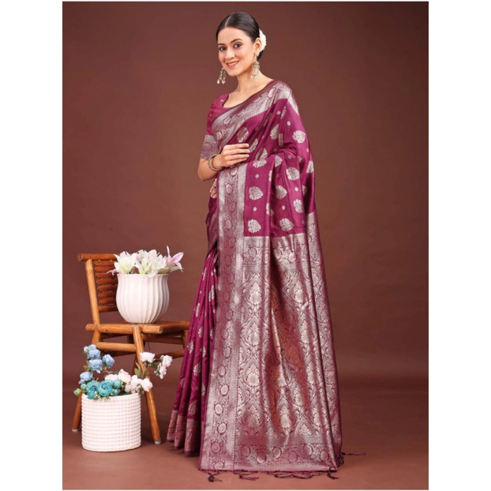 generic women's banarasi silk printed saree with unstitched blouse 5.5mtr (purple) generic women's banarasi silk printed saree with unstitched blouse 5.5mtr (purple)