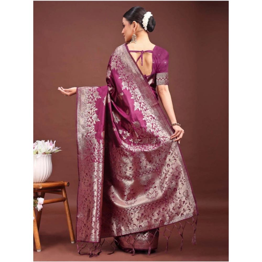 generic women's banarasi silk printed saree with unstitched blouse 5.5mtr (purple) generic women's banarasi silk printed saree with unstitched blouse 5.5mtr (purple)