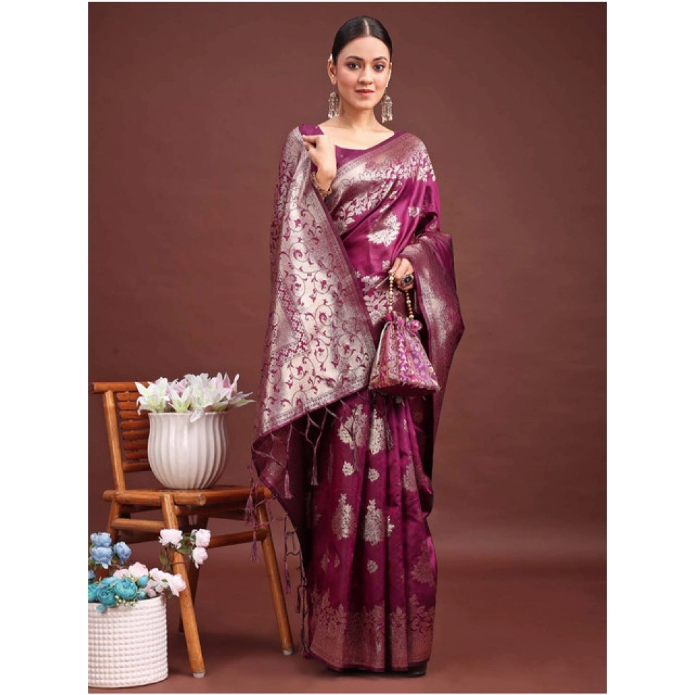 generic women's banarasi silk printed saree with unstitched blouse 5.5mtr (purple) generic women's banarasi silk printed saree with unstitched blouse 5.5mtr (purple)