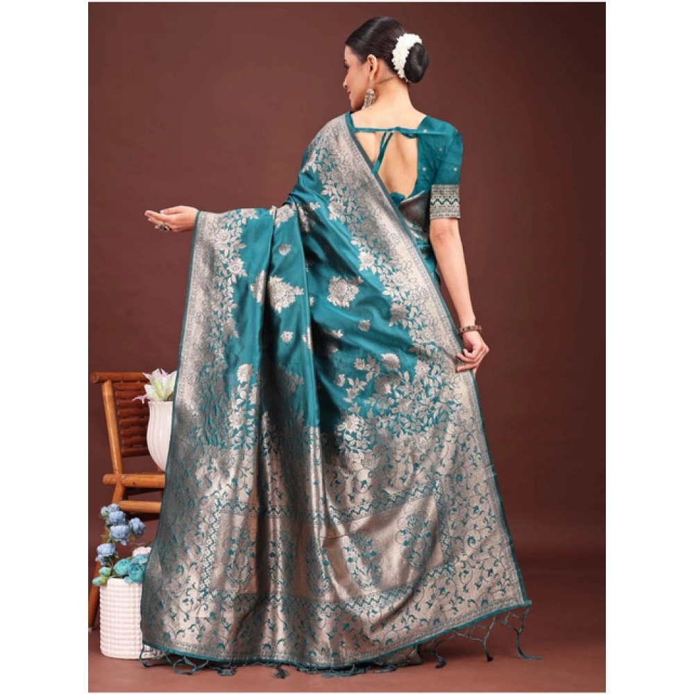 generic women's banarasi silk printed saree with unstitched blouse 5.5mtr (sea green) generic women's banarasi silk printed saree with unstitched blouse 5.5mtr (sea green)