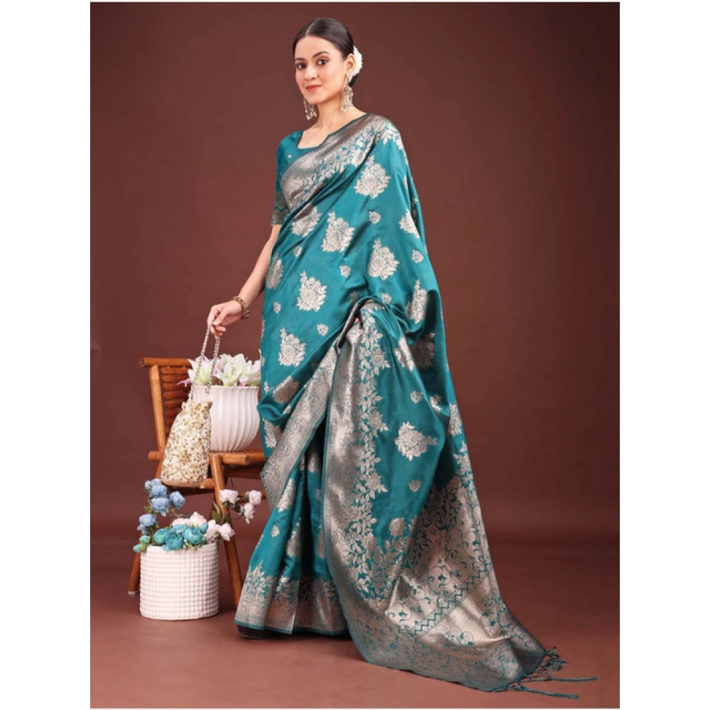 generic women's banarasi silk printed saree with unstitched blouse 5.5mtr (sea green) generic women's banarasi silk printed saree with unstitched blouse 5.5mtr (sea green)