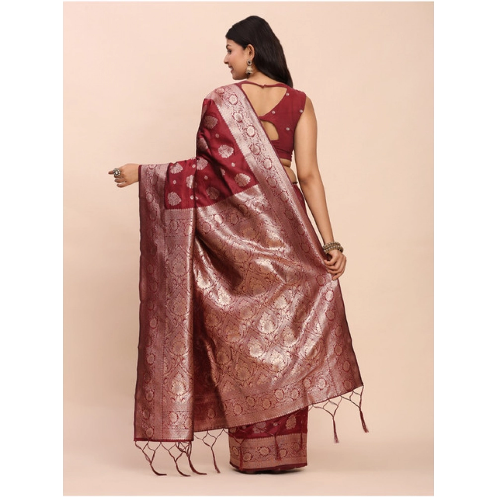 generic women's banarasi silk printed saree with unstitched blouse 5.5mtr (maroon) generic women's banarasi silk printed saree with unstitched blouse 5.5mtr (maroon)