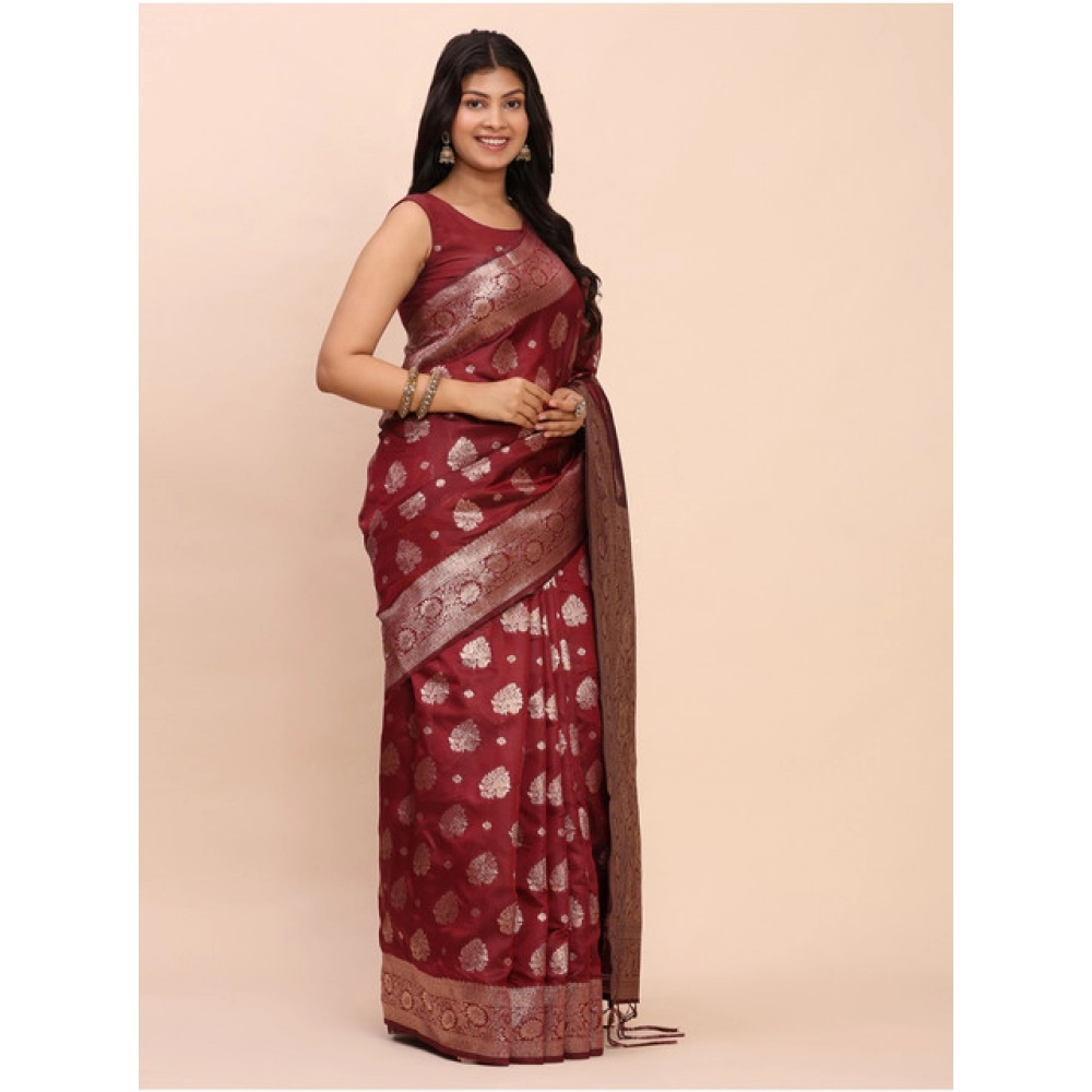 generic women's banarasi silk printed saree with unstitched blouse 5.5mtr (maroon) generic women's banarasi silk printed saree with unstitched blouse 5.5mtr (maroon)