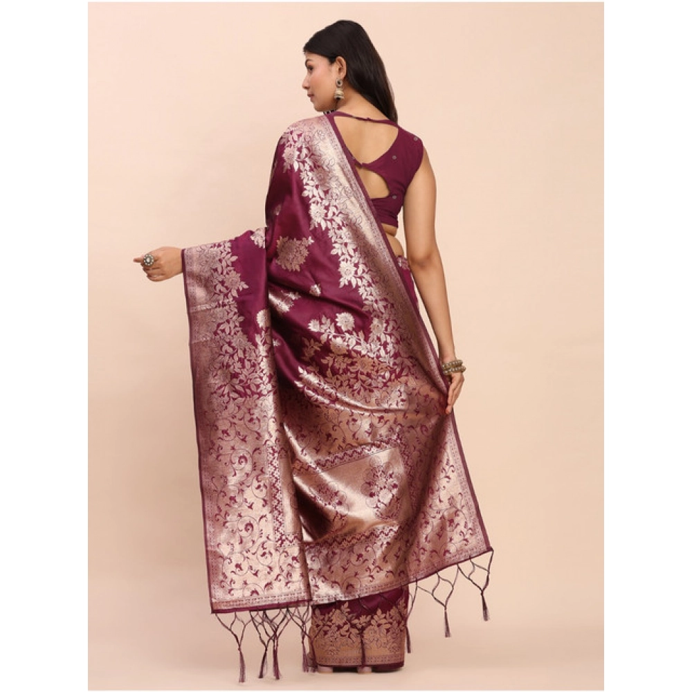 generic women's banarasi silk printed saree with unstitched blouse 5.5mtr (purple) generic women's banarasi silk printed saree with unstitched blouse 5.5mtr (purple)