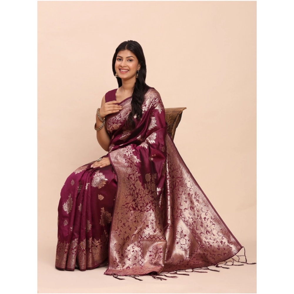generic women's banarasi silk printed saree with unstitched blouse 5.5mtr (purple) generic women's banarasi silk printed saree with unstitched blouse 5.5mtr (purple)