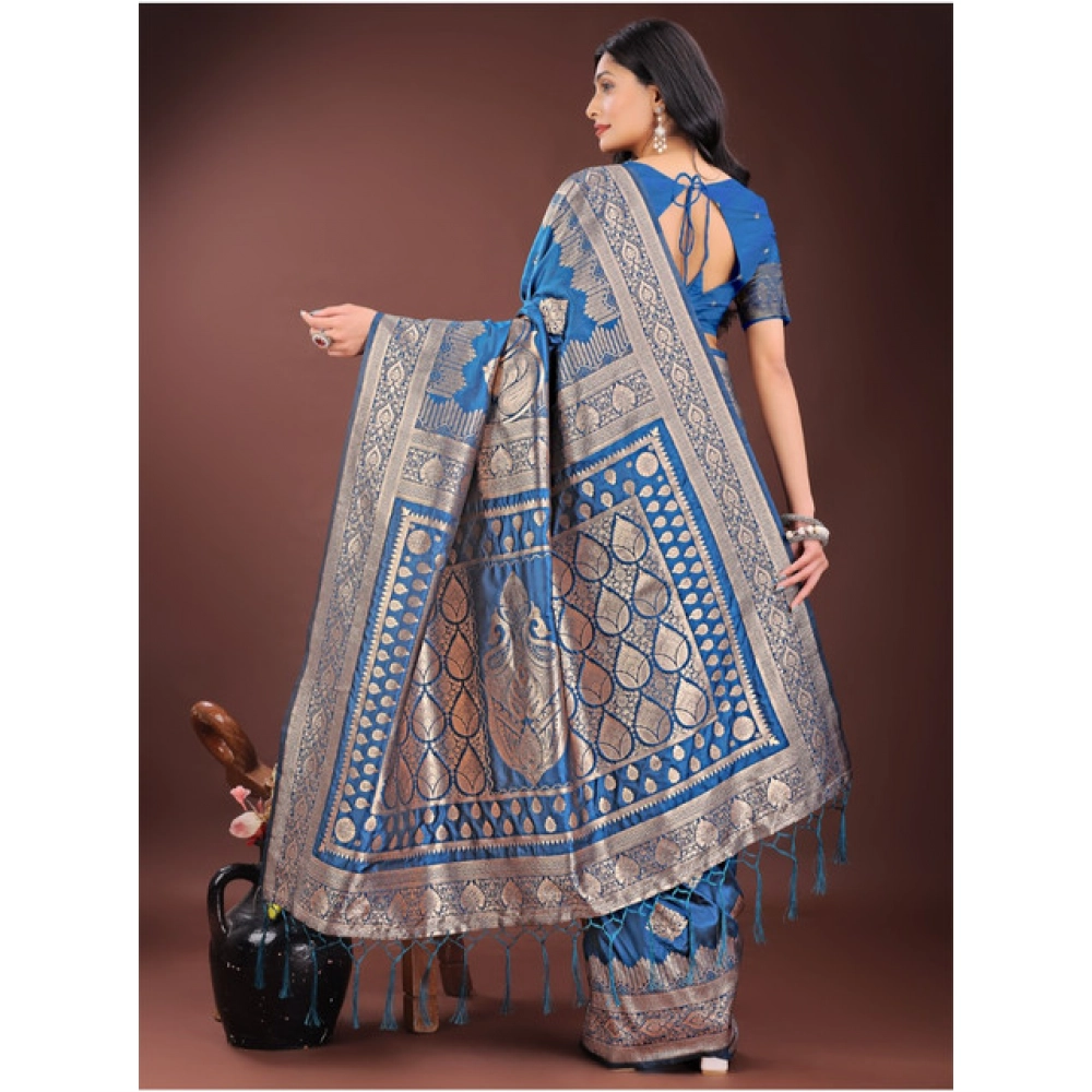 generic women's silk printed saree with unstitched blouse 5.5mtr (sky blue) generic women's silk printed saree with unstitched blouse 5.5mtr (sky blue)
