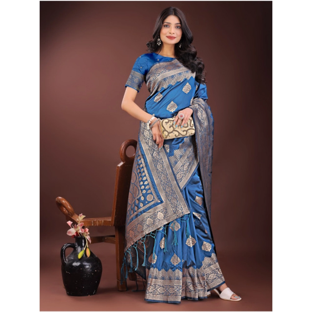generic women's silk printed saree with unstitched blouse 5.5mtr (sky blue) generic women's silk printed saree with unstitched blouse 5.5mtr (sky blue)