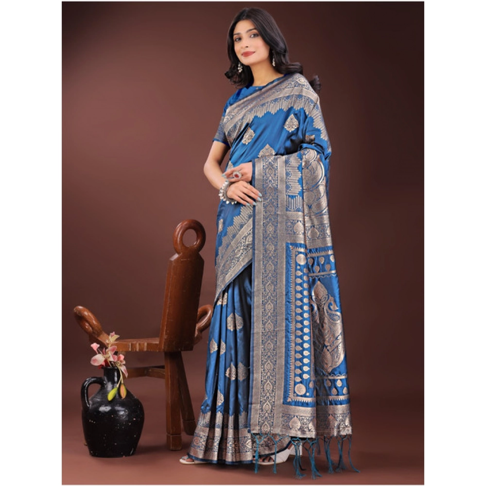 generic women's silk printed saree with unstitched blouse 5.5mtr (sky blue) generic women's silk printed saree with unstitched blouse 5.5mtr (sky blue)